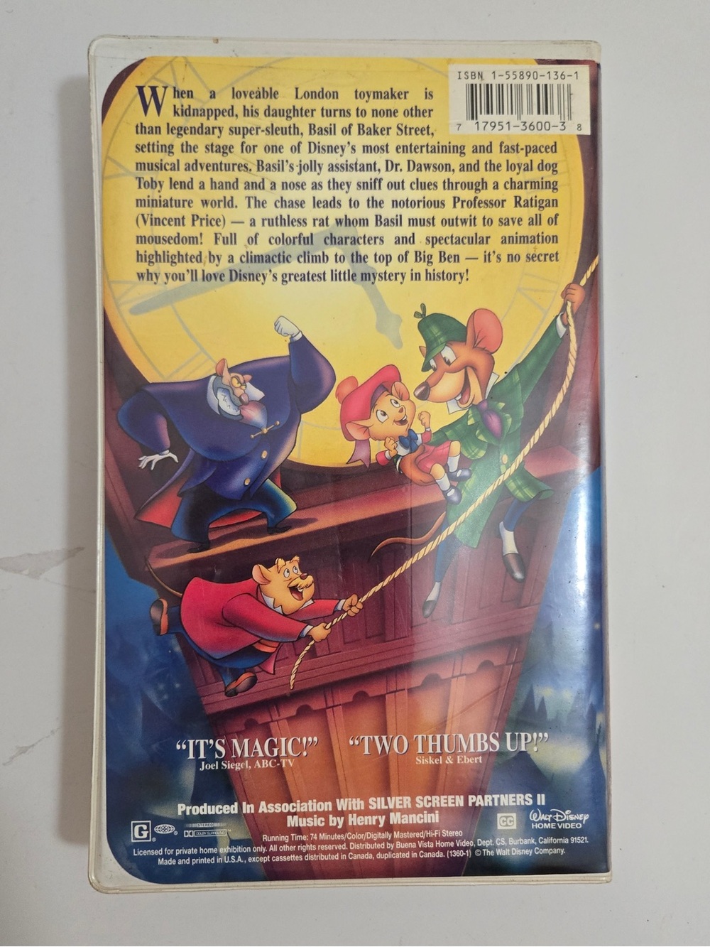 Disney The Great Mouse Detective VHS The Classics Collection 1992 Basil Sherlock - Picture 2 of 9